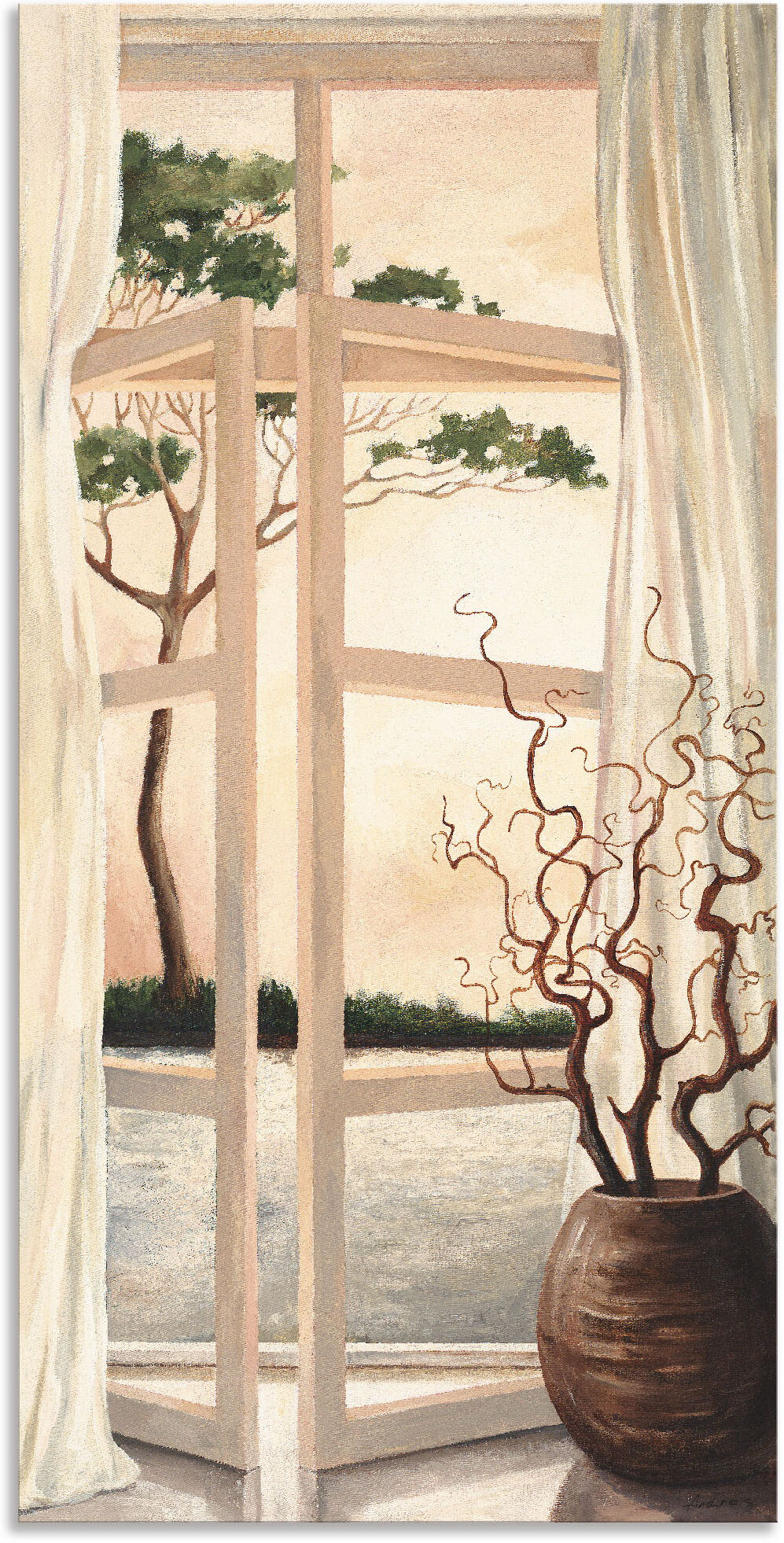 Wandbild ARTLAND "Fensterbild Toskanischer Sonnenuntergang", beige (farbe bild(er): naturfarben), B:20cm H:40cm, Bilder, Wandbild, als Alubild, Leinwandbild, Poster in verschied. Grössen farbe bild(er): naturfarben B/H/T: 20cm x 40cm, Alu-Dibond-Druck Fen