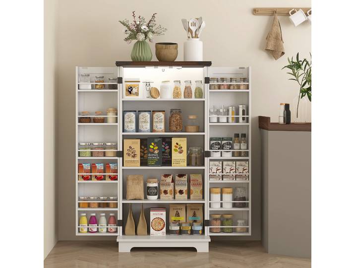 HOMCOM Buffet Cuisine Blanc 12 Étagères LED 60x40x120 cm