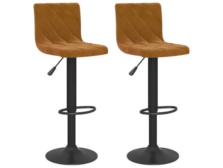 POUFGDR Barhocker, Velours, Braun, 2-teilig, drehbar, mit Fußstütze Robuster verchromter Stahl, Gashebefunktion, 360 ° drehbar, Belastung 110 kg, Esszimmer-Stil