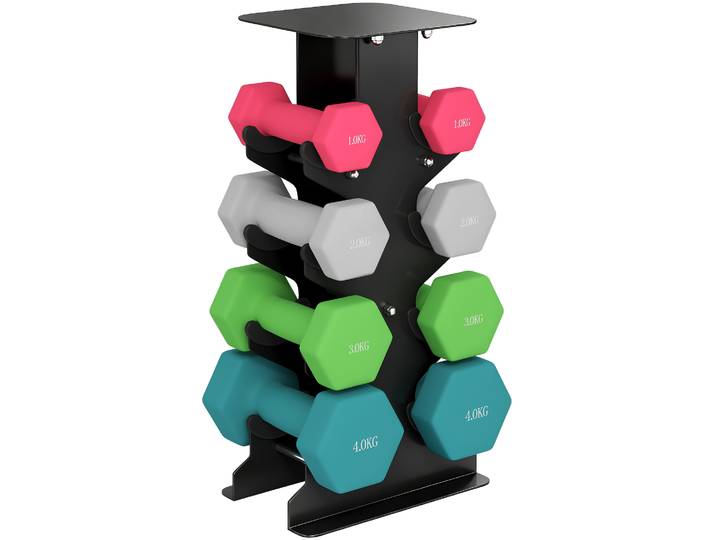 SPORTNOW Halterset 4 paar halters met opbergstandaard antislipgreep, 1-4 kg hexagon