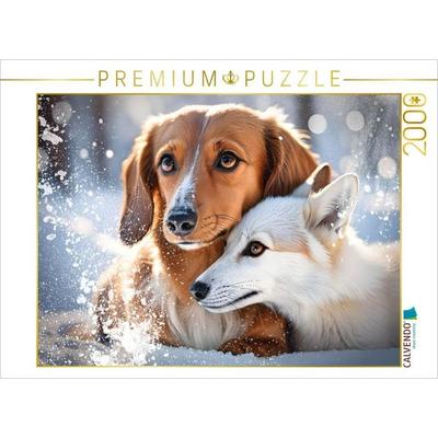 CALVENDO Puzzle Dackel und Fuchs im winterlichen Schneetraum | 2000 Teile Lege-Größe 90 × 67 cm Foto-Puzzle für glückliche Stunden, von , Calvendo