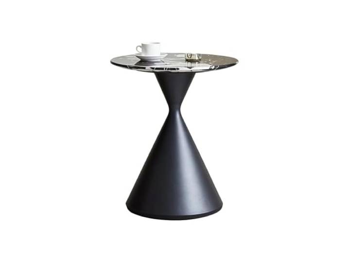 exproyzk Moderner Runder Beistelltisch Mit Marmorplatte Platzsparend, schwarzes Metallgestell in Sanduhrform – für Wohn- und Schlafzimmer(Schwarz,50x50x58cm)