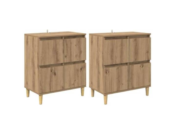 Fisinber 2er Set Sideboard Artisan-Eiche Holzwerkstoff 60x35x70 cm Zwei elegante Kommoden mit braunen Holzbeinen und Schranktüren. Vielseitig einsetzbar in Esszimmer und Flur.