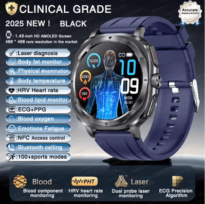 Inspire Picks BioTrack AI Health Smartwatch ECG PPG Blood Pressure & Full Body Analysis Watch blue