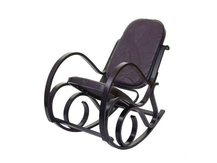 Fauteuil a bascule rocking chair en bois noyer assise en cuir patchwork marron FAB04021