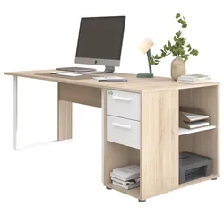 SCHREIBTISCH-SET Eiche, weiß, Büromöbel mit Schreibtisch und Container