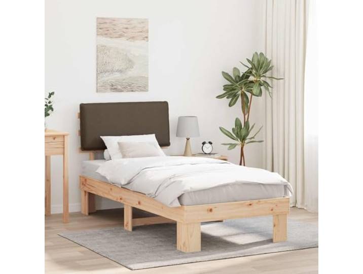 Massivkiefer Bettgestell Polsterkopfteil Modern Schlicht Taupe 100x200 cm Bettgestell mit gepolstertem Kopfteil Taupe 100x200 cm Massivholz Kiefer Lattenrost Modernes Einzelbett Stabiles Bettrahmen