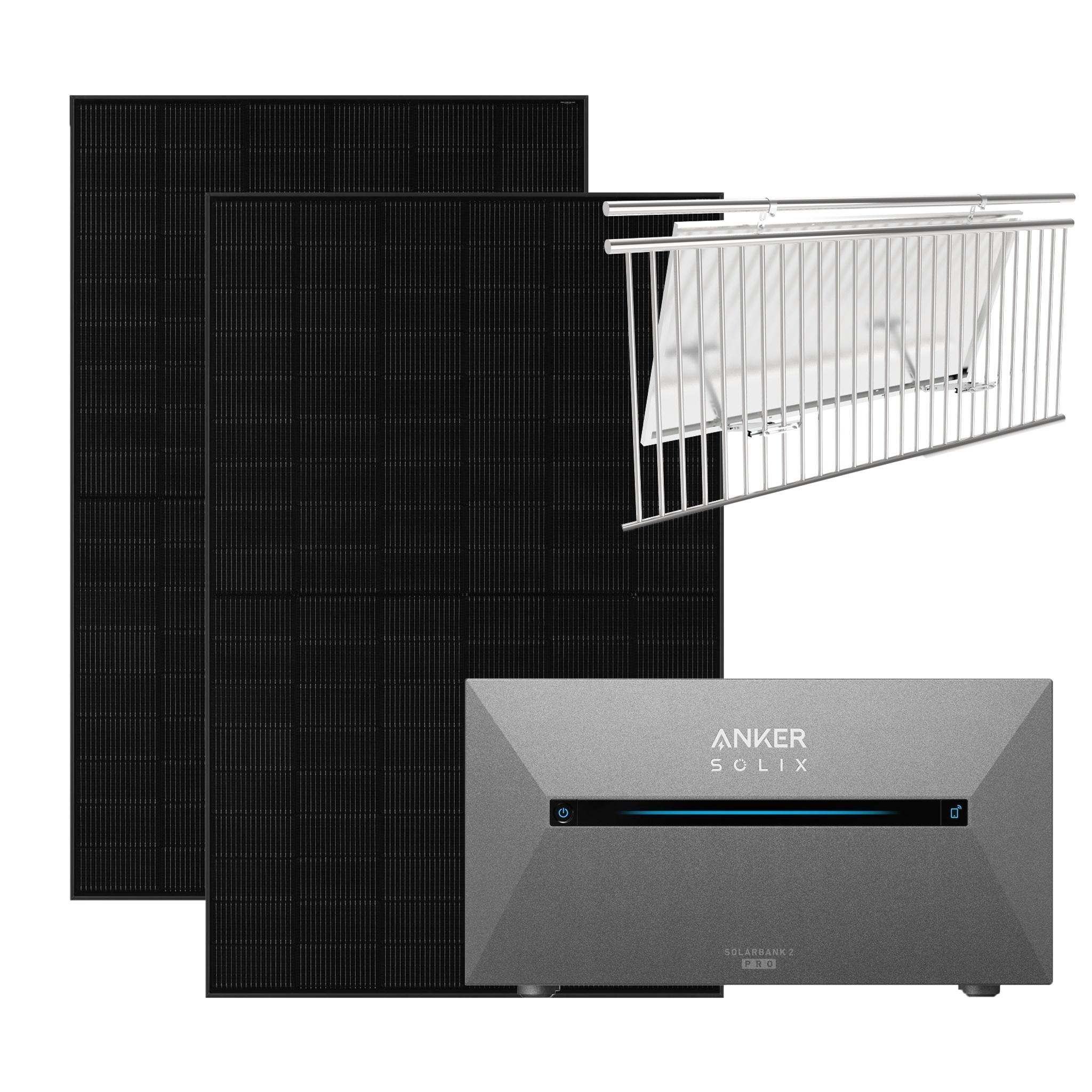 Anker Solix 910W Balkonkraftwerke mit Solarbank 2 Pro mit Halterung für Balkongeländer