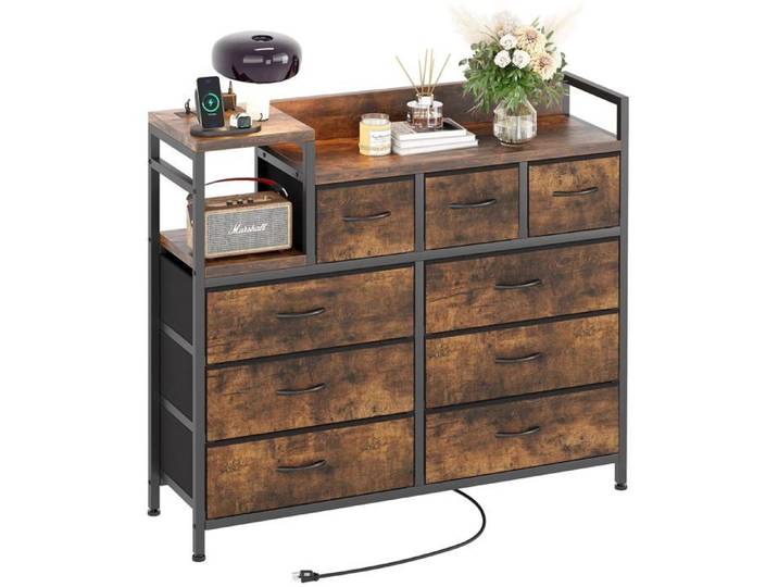 Armoire 9 tiroirs prise USB vintage marron salon/bureau
