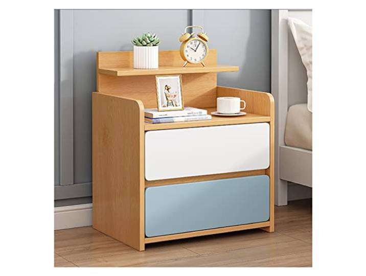 YCCHAH Bett mit Stauraum Nachttisch, modern, minimalistisch, mit Regal, einfacher Doppelschubladen-Aufbewahrungsschrank, Heimschlafzimmer-Nachttisch Desktop(B)