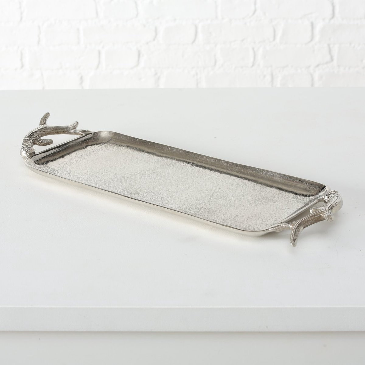 Boltze Aluminium Schaal met Gewei Design in Zilver, 60 x 21 cm