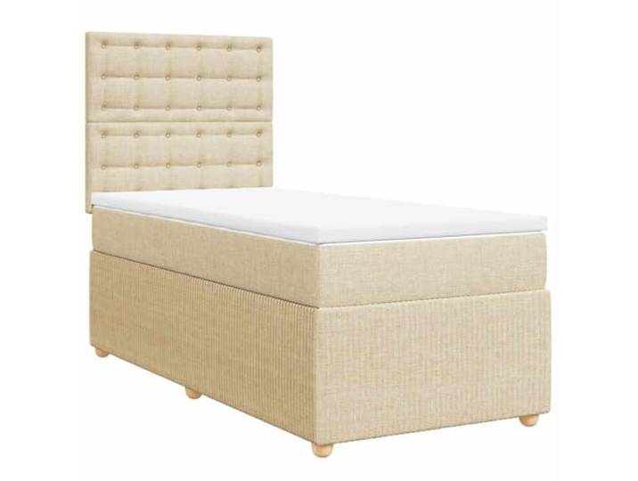 PUGYNBK Boxspringbett, Taschenfederkernmatratze, 90 x 200 cm, cremefarben Verstellbares Kopfteil, waschbarer Matratzenschoner, Lattenrost, atmungsaktives Polyester