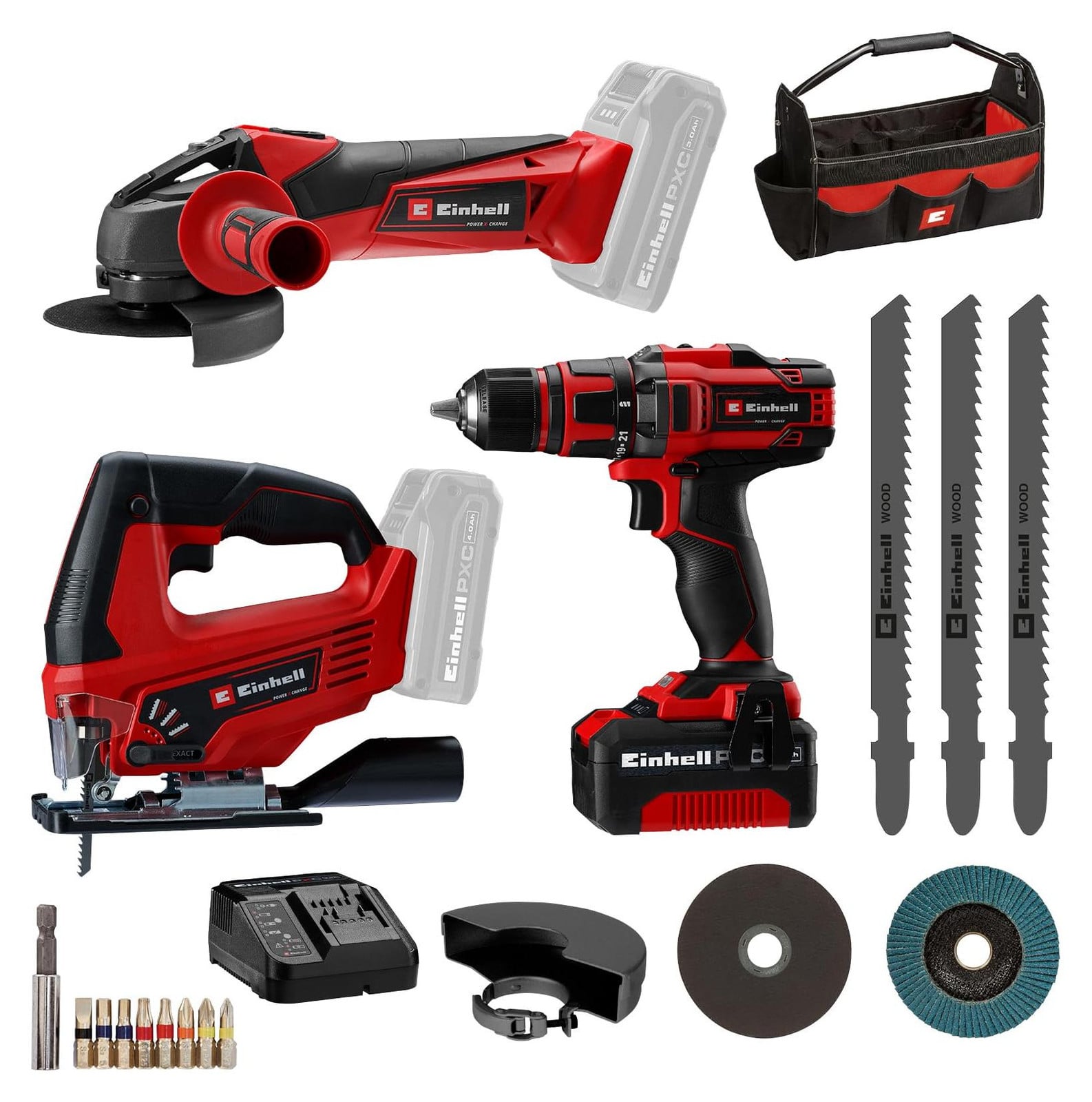 Einhell TE-TK 18/3 Li Set JS+CD+AG Power X-Change Gereedschapset met tas