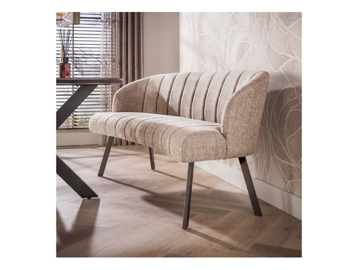Maison ESTO Essbank Esszimmerbank 190 cm Stoff Sand mit Rückenlehne gepolstert, Geschwungene Rückenlehne, komfortabel gepolstert