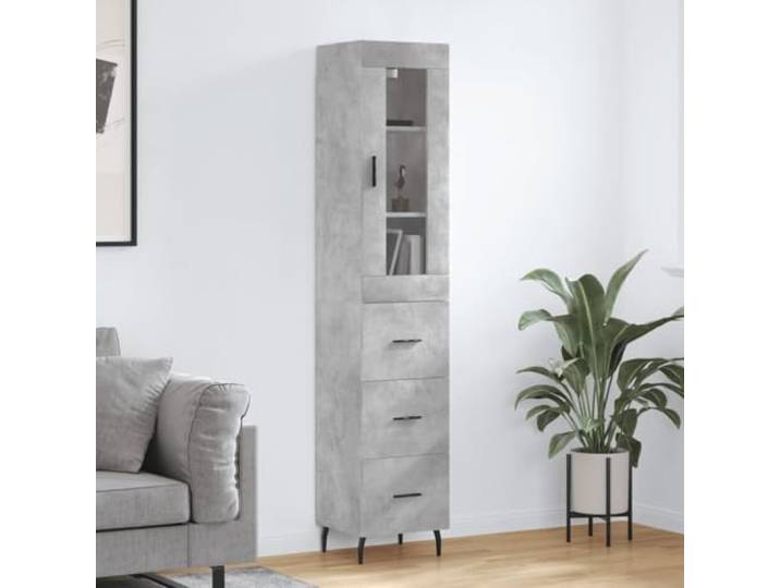 RJPLMFV Anrichte hoch, betongrau, 34,5 x 34 x 180 cm Holz aus Holz, Füße aus Metall, Aufbewahrungsschrank, Wandbefestigung inklusive