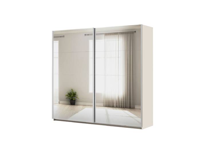 Schwebetürenschrank beige Spiegel 218 cm - 2-türig - rauch - VERO