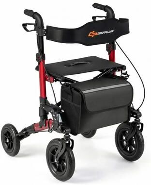 Costway Rollator Walker for Seniors Folding Rolling Walker with Seat-Red