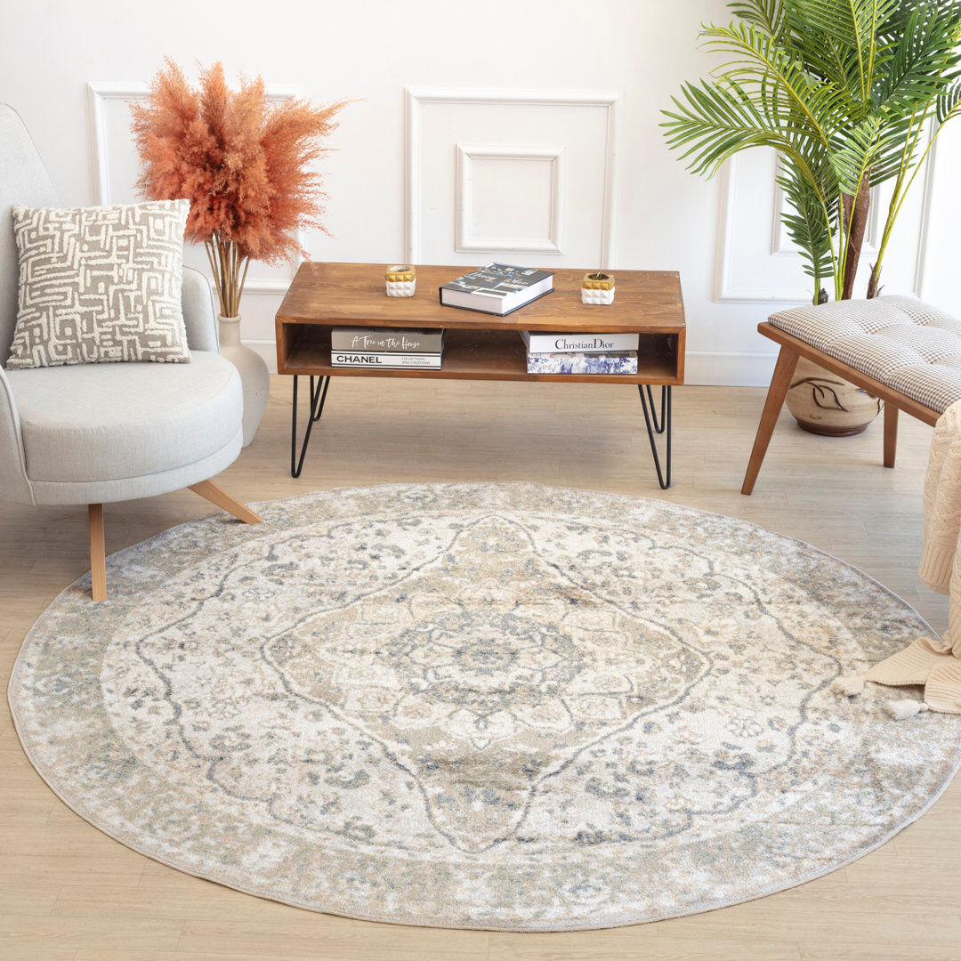 Blue Elephant Machine Washable Traditional Boho Camel Area Rug Green;Beige Round 201cm