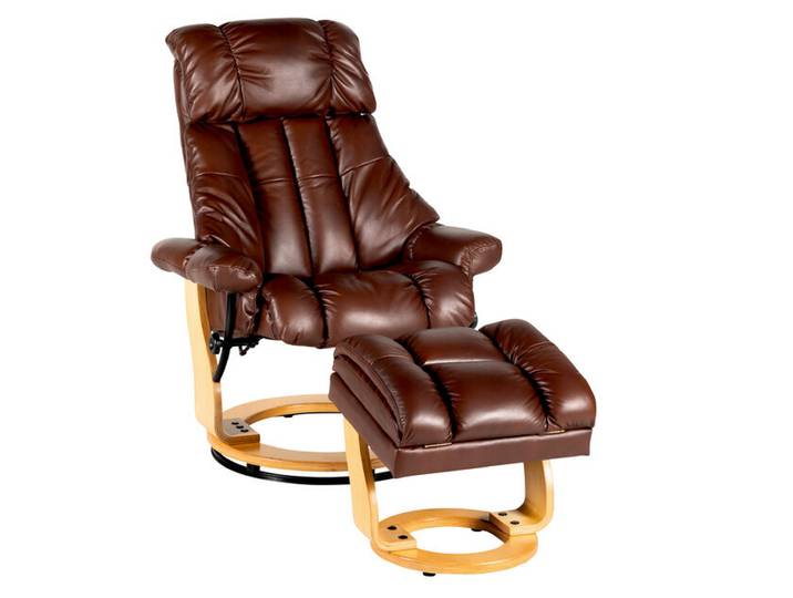 Sessel mit Hocker LEIF Leder Braun