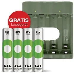GP Batteries Aktion: 4 Akkus Micro AAA 850 mAh inkl. USB-Ladegerät »GP M452« GRATIS
