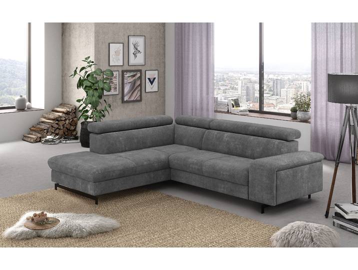 Ecksofa, Struktur Stoff, Grau (Steel) 262×215 cm, Mit Kopfteilverstellung, Cotta