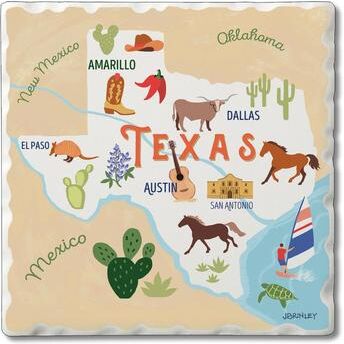 Counterart Absorbent Stone Beverage Coasters - Set of 4 - - State Attractions - TX - Multi-51