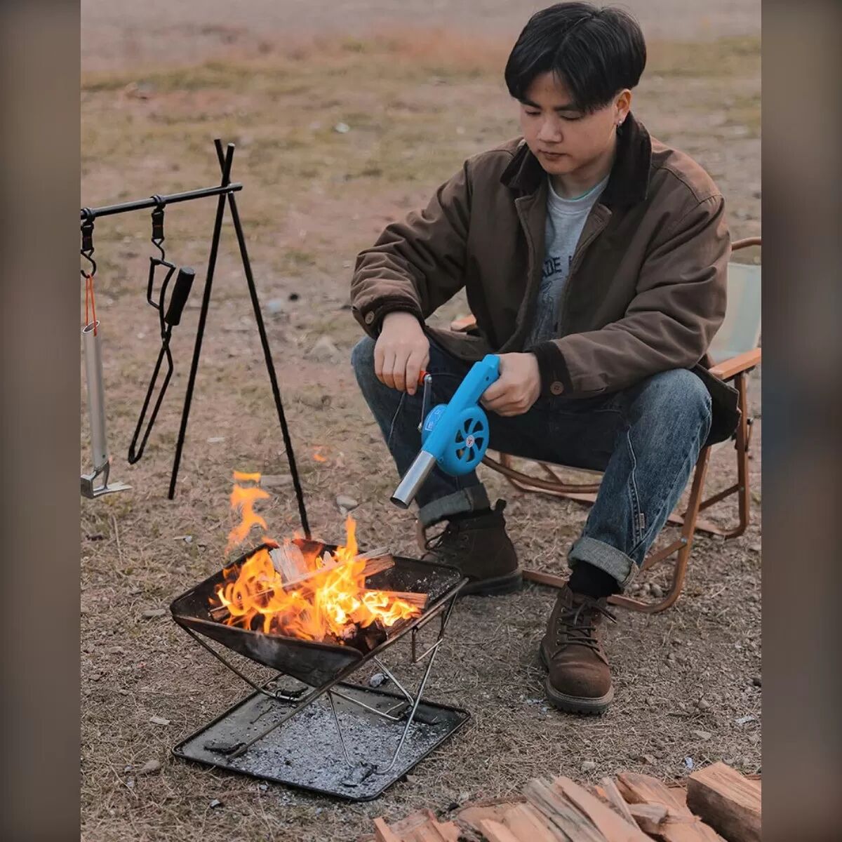 INF Handkurbelgebläse für Grill und Camping – Metall-Impeller, hitzebeständiger Kunststoff + Eisen, tragbares manuelles