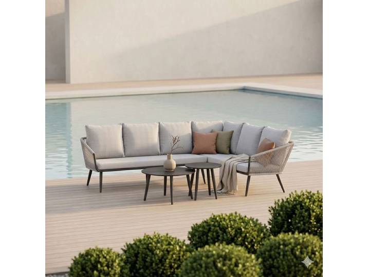 OUTLIV. Alex Ecklounge inkl. Loungetische Aluminium/Rope/Olefin Hellgrau