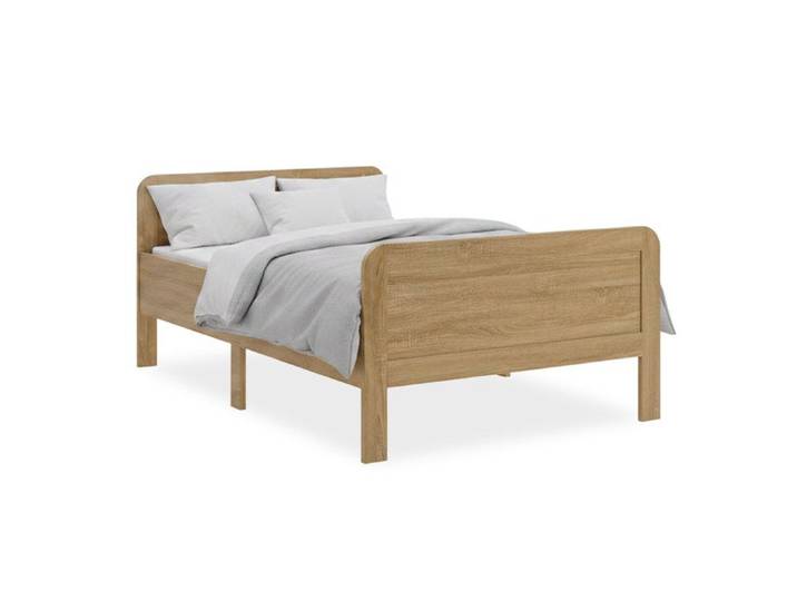 Lit adulte - Lit Senior - 140 x 200 cm - Bois massif pin aspect chêne - Réglable en hauteur
