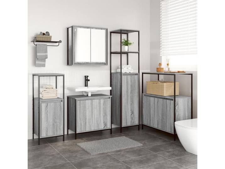 Ensemble de meubles de salle de bain 5 pièces en bois d ingénierie gris sonoma