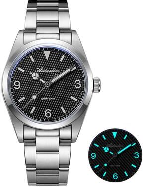 Youfap Market Luminous Men's Quartz Watches, New Analog Watch With Bubble Mirror Glass, Stainless Steel Bracelet black White
