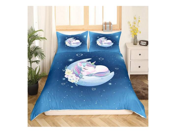 LuxusKollektion Kinderbettwäsche Bettwäsche Einhorn Mond Mädchen 155x220