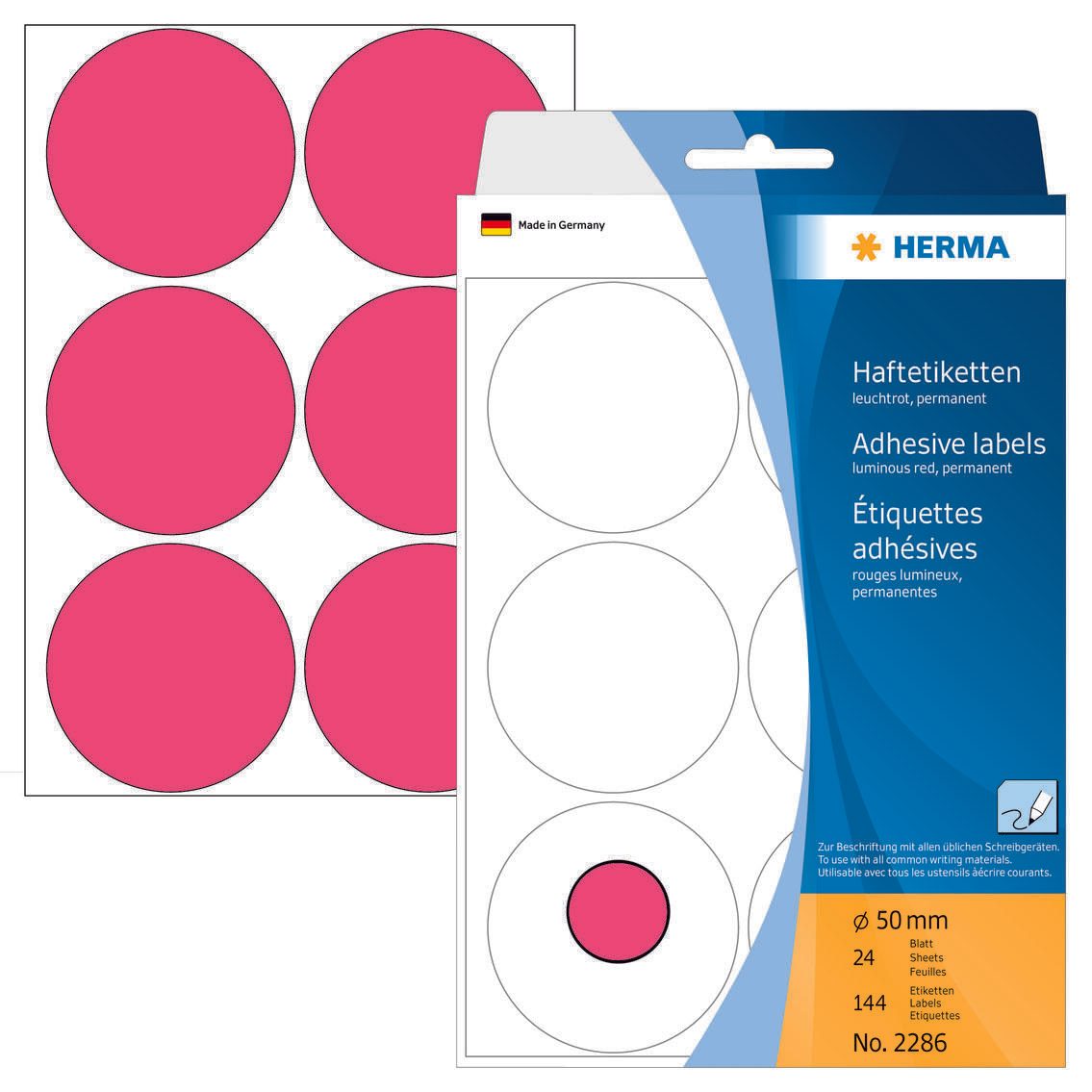 HERMA Klebepunkte Ø 50,0 mm leuchtrot 2286