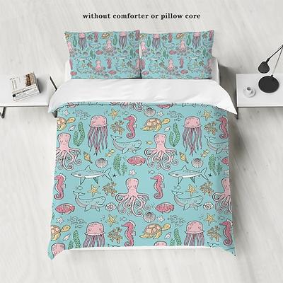Unterwasserwelt, Meerestiere, Meeresschildkröten, Delfine, Tintenfische, 3D-gedrucktes 3-teiliges Daunenbettbezug-Set für Hotels, Schlafzimmer, Gästezimmer und luxuriöses, bequemes Bettwäscheset