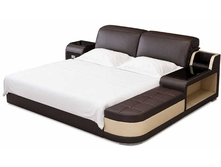 JVmoebel Polsterbett Stilvolles Doppelbett Braun Beige mit Nachttisch und Luxus Ausstattung (2-tlg., 2-tlg)
