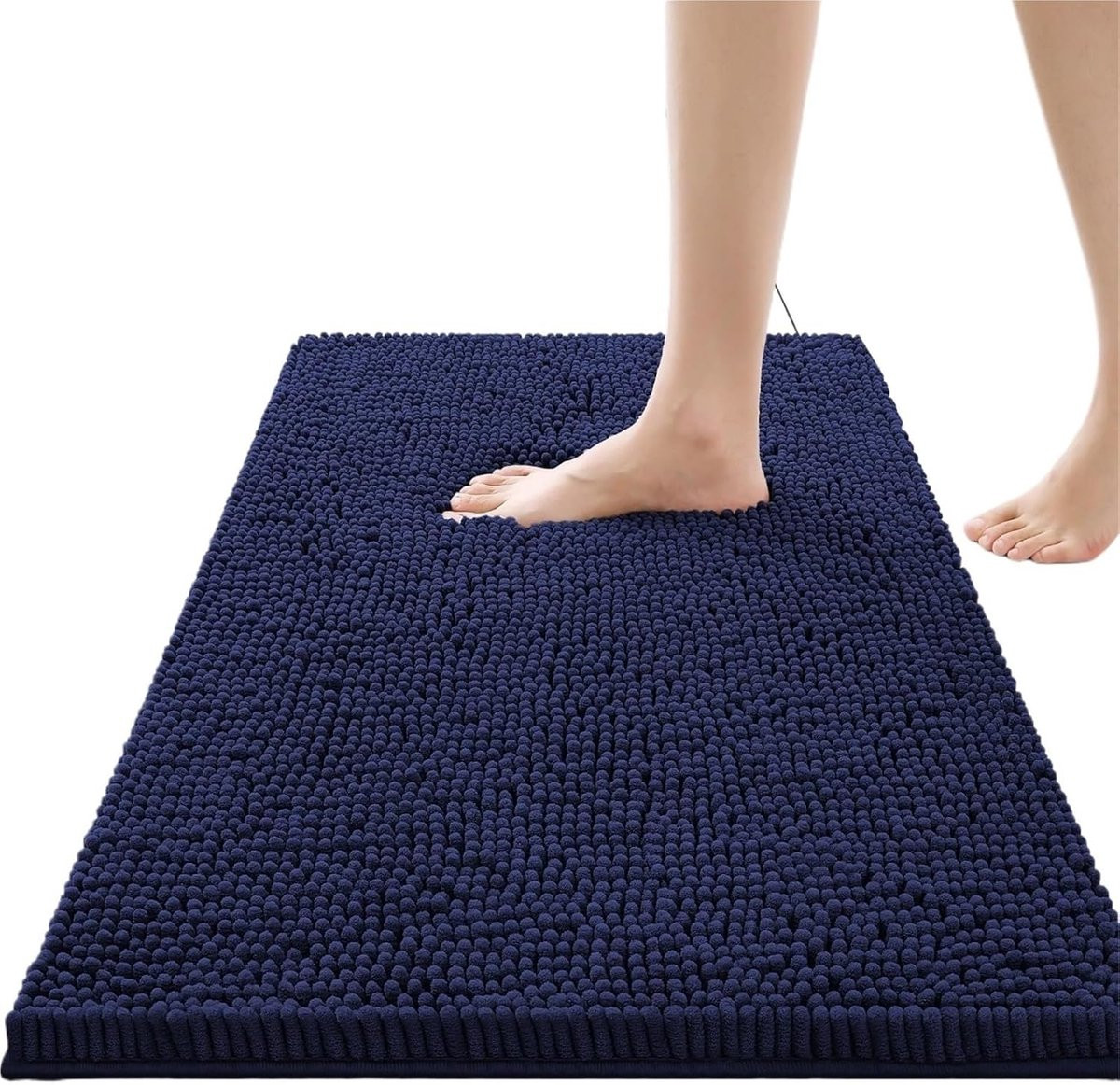 Chenille Vloermat Blauw - Antislip Badmat - 124 cm