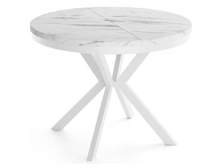 ESSTISCH Cloud runder ausziehbarer, Marmor Weiß 90-170/90/76 cm