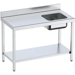 Chef tisch mit 1 becken rechts 1 regal - 1600x600x850 mm - 1D6106ED Eurast