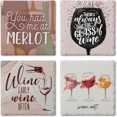 Thirstystone Wine Quotes 4-Pack Tumbled Tile Stone Coasters Manufactured in The USA Absorbent Easily Wipes Clean