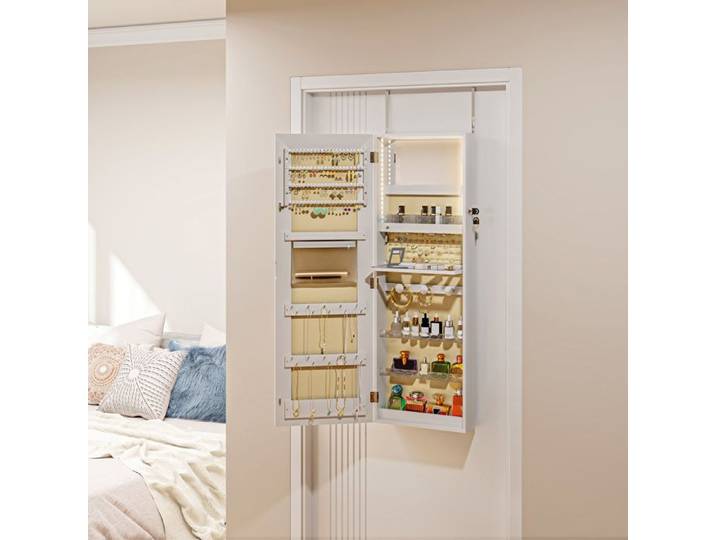 Armoire à bijoux - AKOZON - 11007 - Miroir pleine longueur LED - Verrouillable (2 clés) - Fixation mur/porte