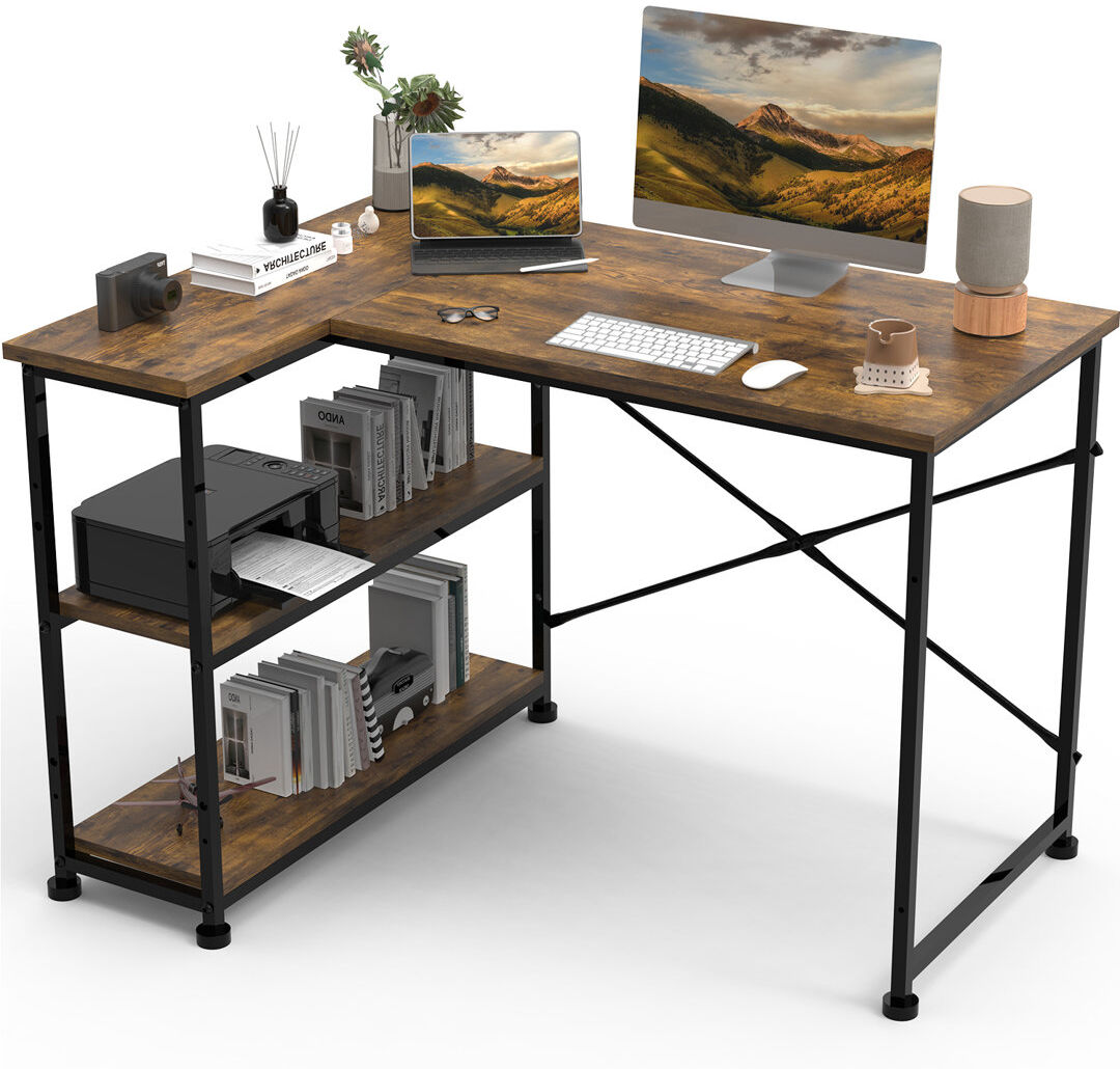 Rio Ambus L Shape Computer Desk Brown/White 110cm W x 80cm D
