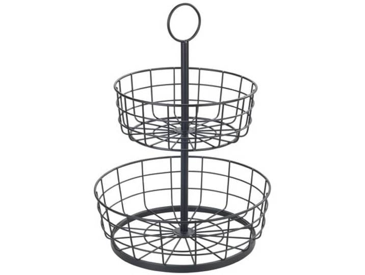 Etagere WENKO Multi-Korb-EtagÃ¨re , schwarz, H:39cm, Metall, Servierplatten, Etagere, moderne Gemüse- und Obstschale mit Griff, 2-stöckiger Obstkorb