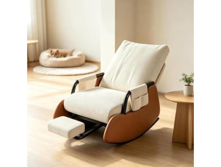 kumamart Schaukelstuhl Wohnzimmer mit Breiter 60cm Sitzfläche Ergonomischer Schaukelstuhl mit ausziehbarer Fußstütze und Seitentasche für tägliche Entspannung.