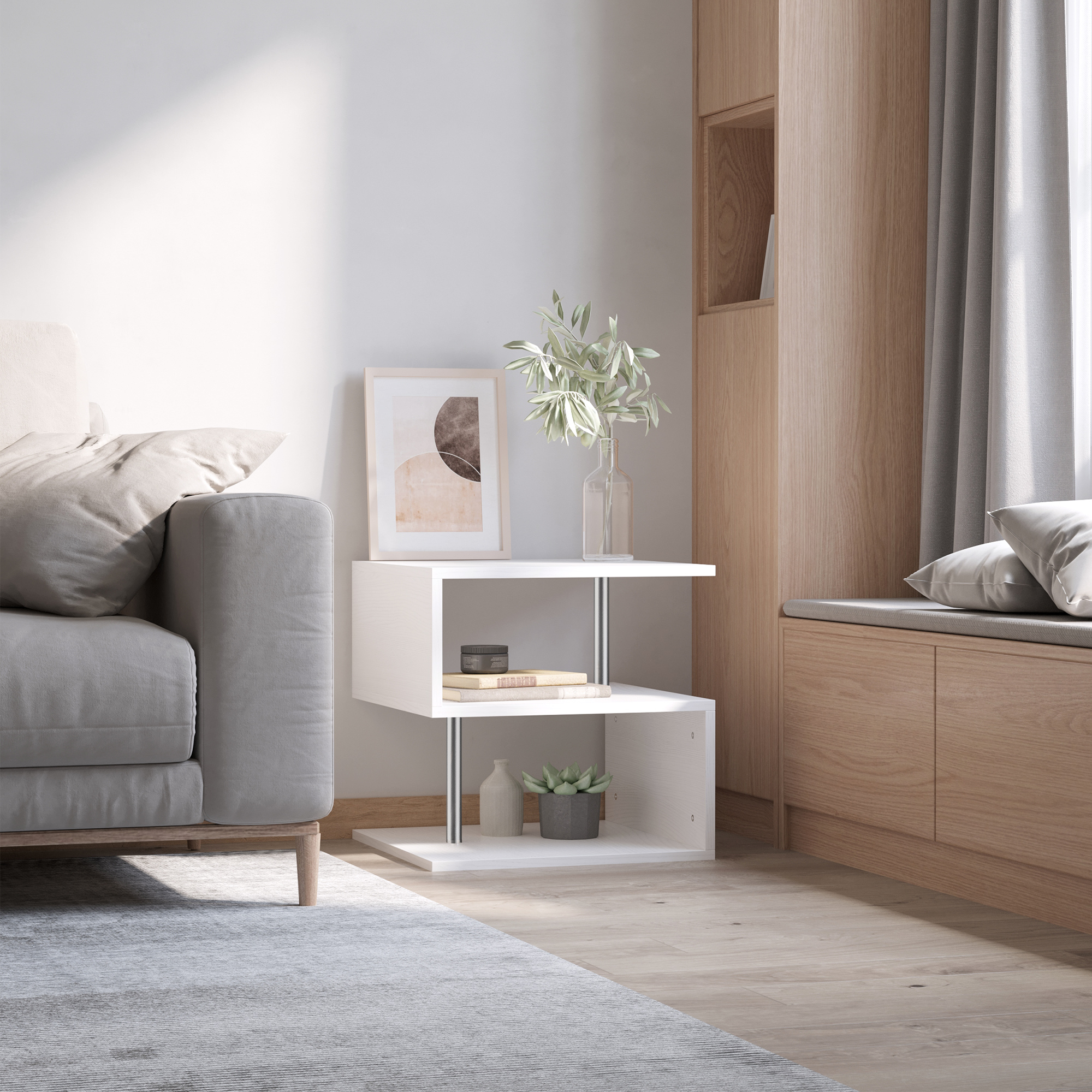 Homcom Tavolino Basso Moderno Salotto, Legno Bianco, Design Minimal, 50x50x50cm Aosom