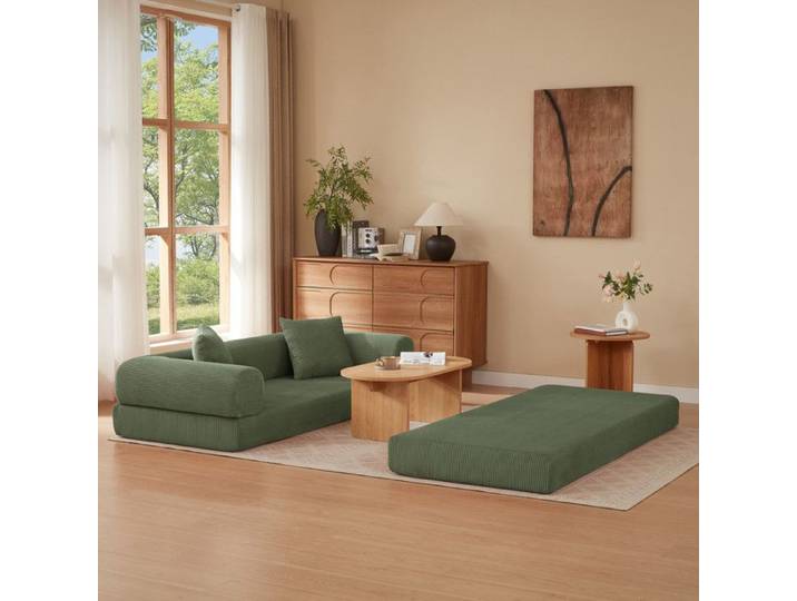 Canapé modulable sans accoudoirs convertible en lit Canapé Compressé 3places Canapé lit pliable 195cm Vert(Aucun assemblage requis)