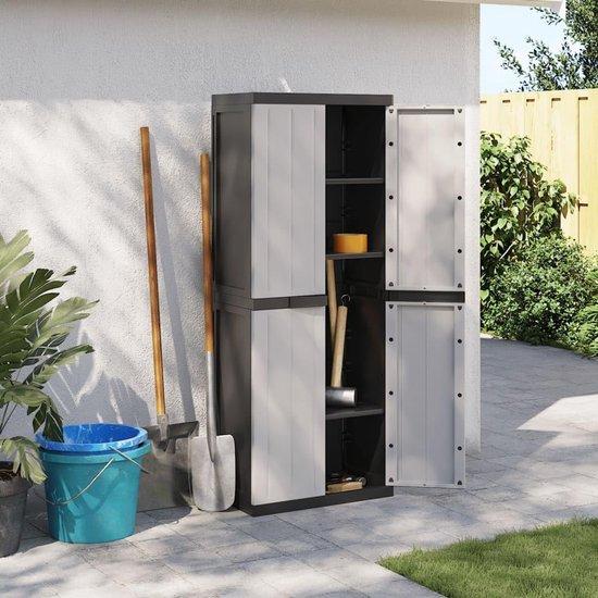 Aufbewahrungsschrank Kunststoff - Wetterfester Gartenschrank - 65 x 37 x 165 cm - Grau Schwarz