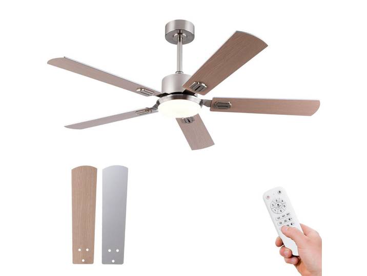 Bexevue Deckenventilator mit LED-Licht 3 Farben und Fernbedienung DC-Motor, Silberfarben, Metall, LED integrated, 132x46x132 cm, Lampen & Leuchten, Innenbeleuchtung, Deckenleuchten, Deckenleuchten