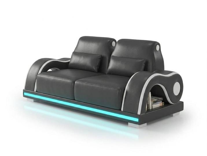 Xlmoebel 2-Sitzer Schwarz 2-Sitzer Sofa LED Modern Wohnzimmer Couch Design Möbel Luxus *, 1 Teile, Mit LED