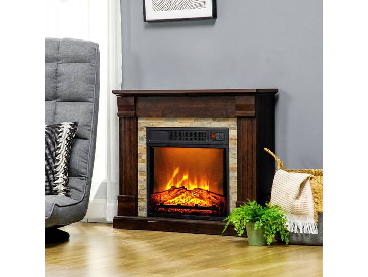 HOMCOM Cheminée Électrique 1800W Effet Flamme Marron 80cm