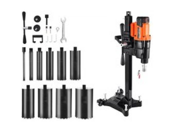 VEVOR Diamantkernbohrmaschine Kernbohrgerät, 26 cm max. Bohrdurchmesser, Nass Trocken Diamantbohrer mit 10 Bohrern & Bohrständer, einstellbare Drehzahl, UNC1 1/4-7 Gewinde, für Beton Ziegel, 2500 W